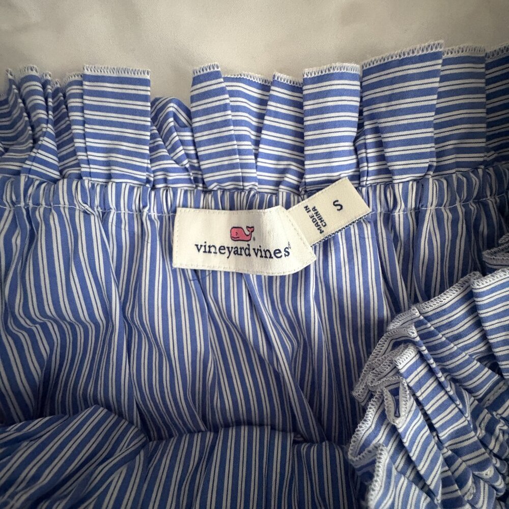 Vineyard Vines Top Blue Striped Off The Shoulder Poplin Coastal Granddaughter S - Picture 4 of 6